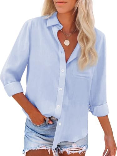 Womens Button Down Shirts Cotton Dress Shirts Oxford Shirts Long Sleeve Work Blouses Collared Top... | Amazon (US)