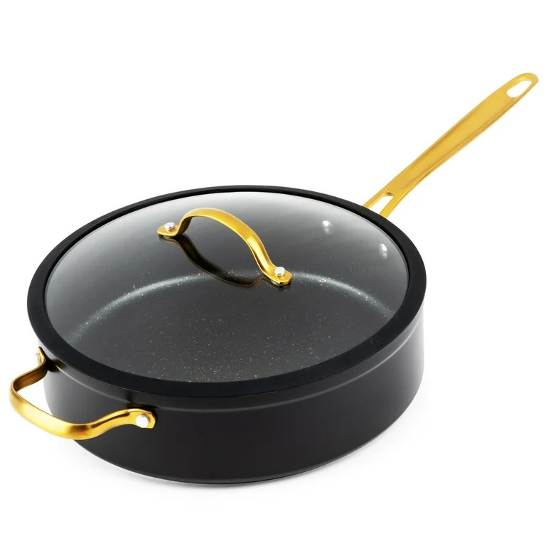 Thyme & Table Non-Stick 5 QT Signature Saute Pan with Glass Lid, Black & Gold | Walmart (US)