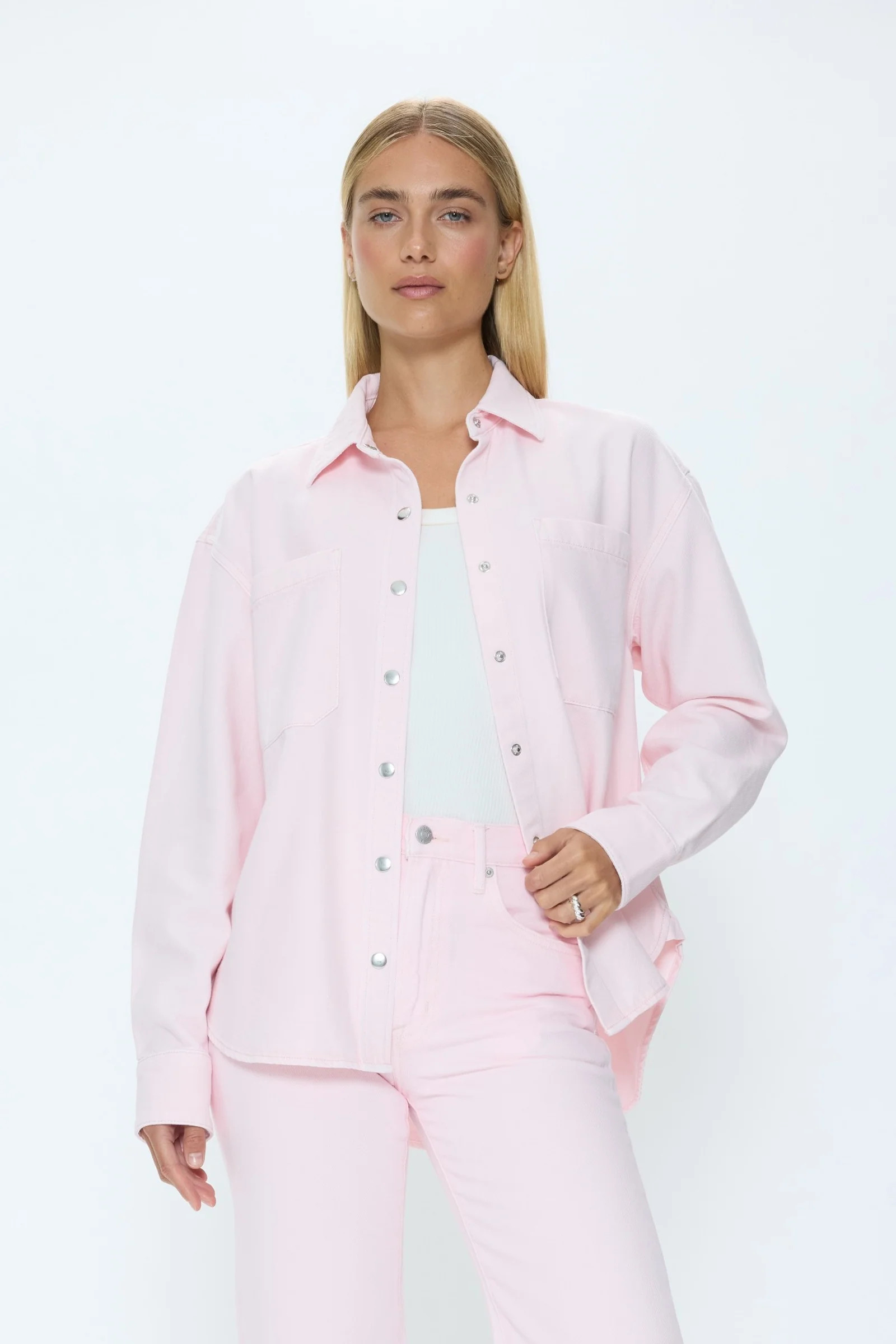 Elin Fluid Denim Shacket - Blush | Pistola Denim