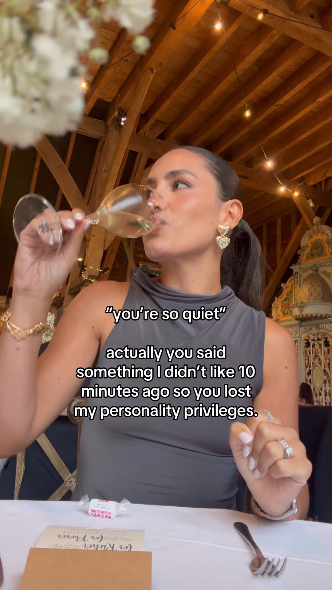 Gold earrings, asos dress, ruched high neck maxi 