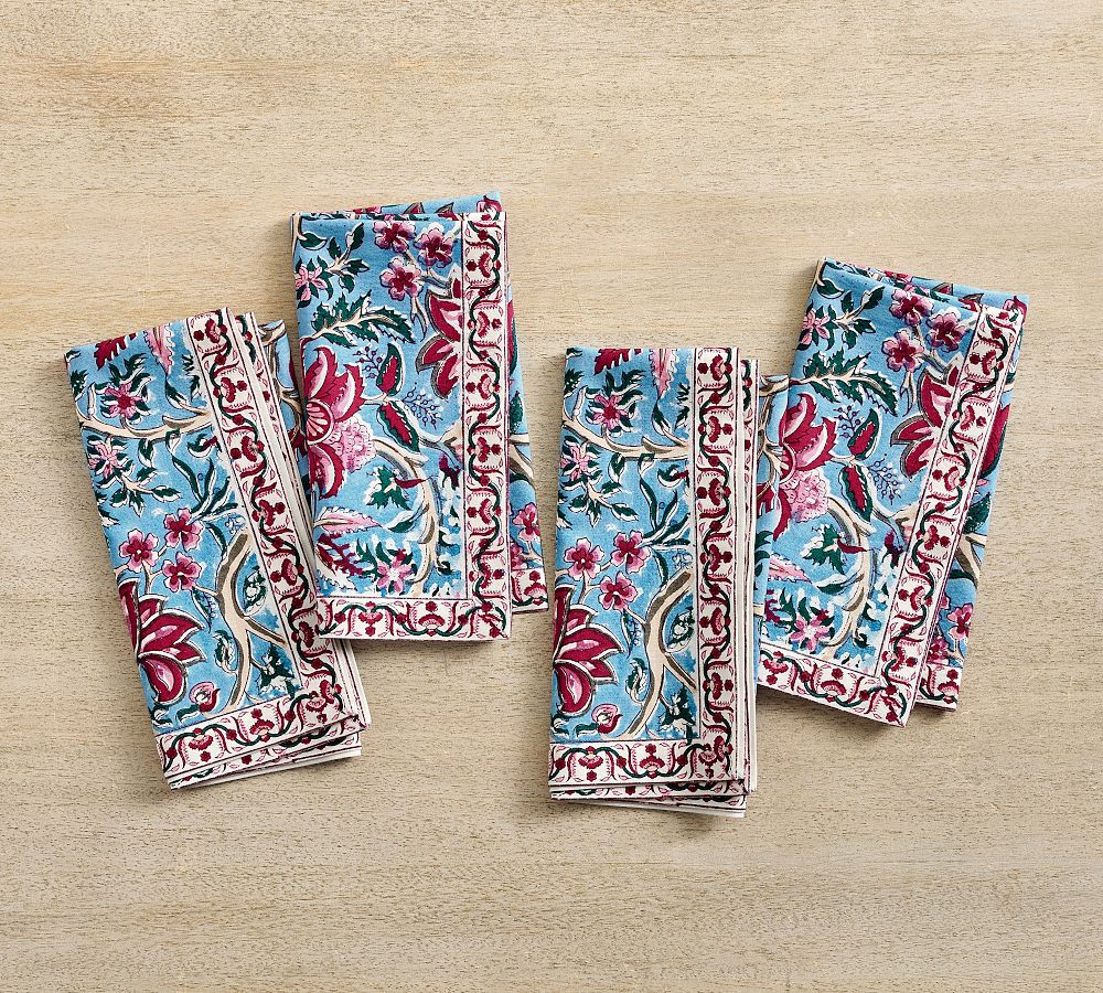 Shannon Block Print Cotton Napkins - Set of 4 | Pottery Barn (US)