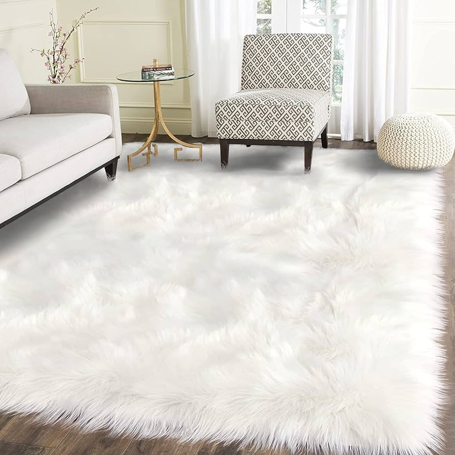 Latepis 5x7 Area Rugs White Furry Rugs Faux Sheepskin Rug Washable Rug Fluffy Rug Fur Rug for Liv... | Amazon (US)
