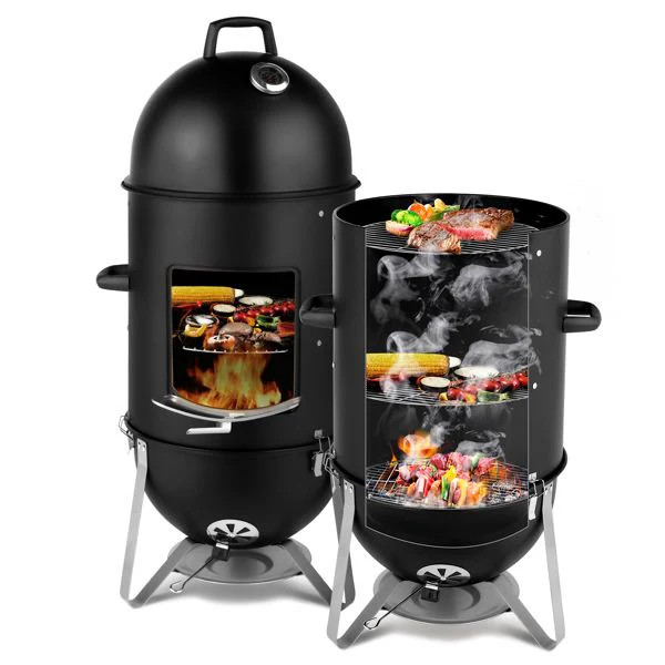 Vertical Steel Charcoal Smoker, Heavy Duty Three Layer Round BBQ Grill Smokey Mountain Cooker for Outdoor Cooking, Black(SAME AS 60608693) | Shop Simon