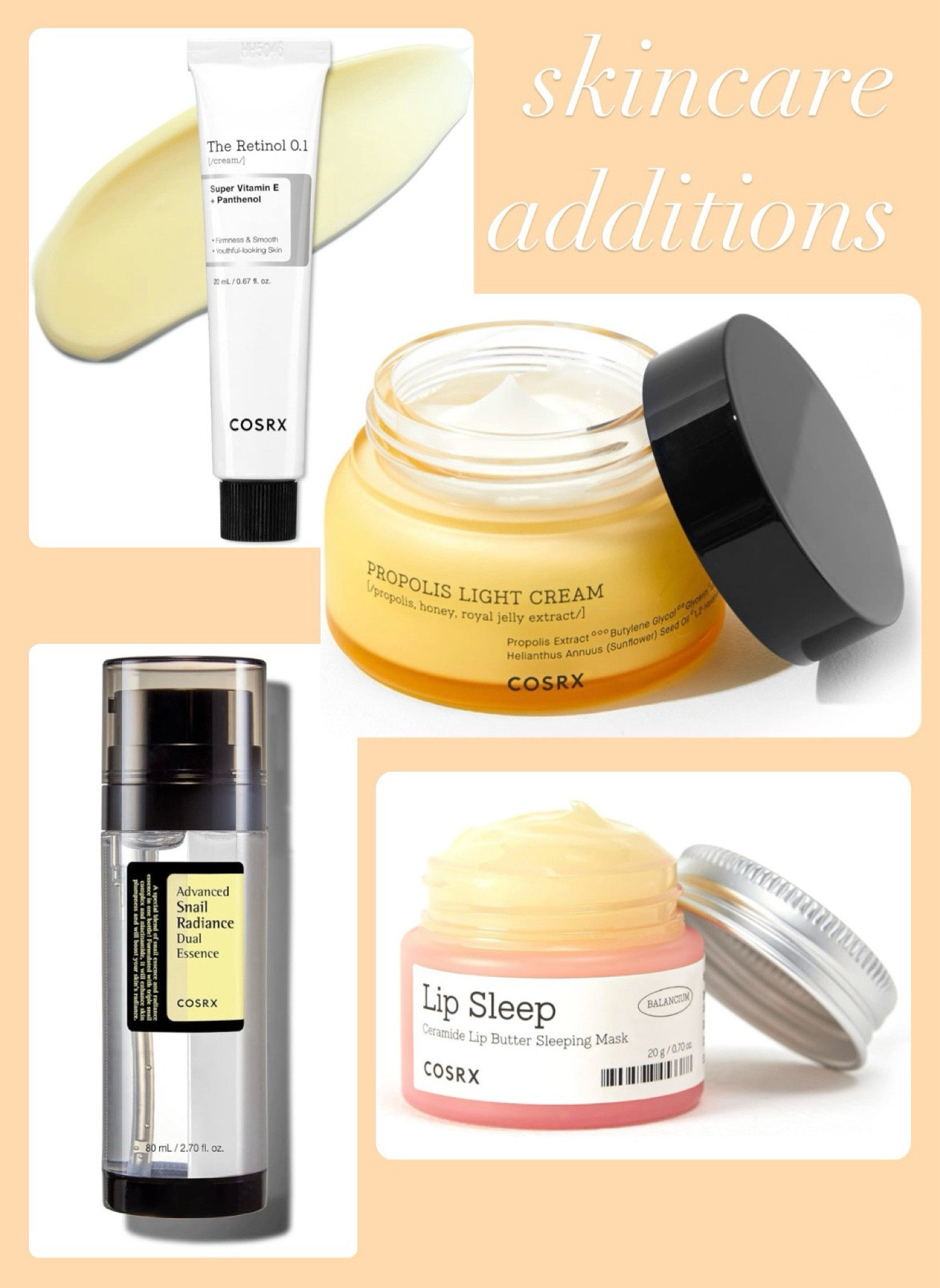 Clean Korean skincare CosRX additions to my routine! Low concentration retinol, snail mucin with niacinimide, nighttime lip mask, and a versatile face cream

#LTKMostLoved #LTKbeauty