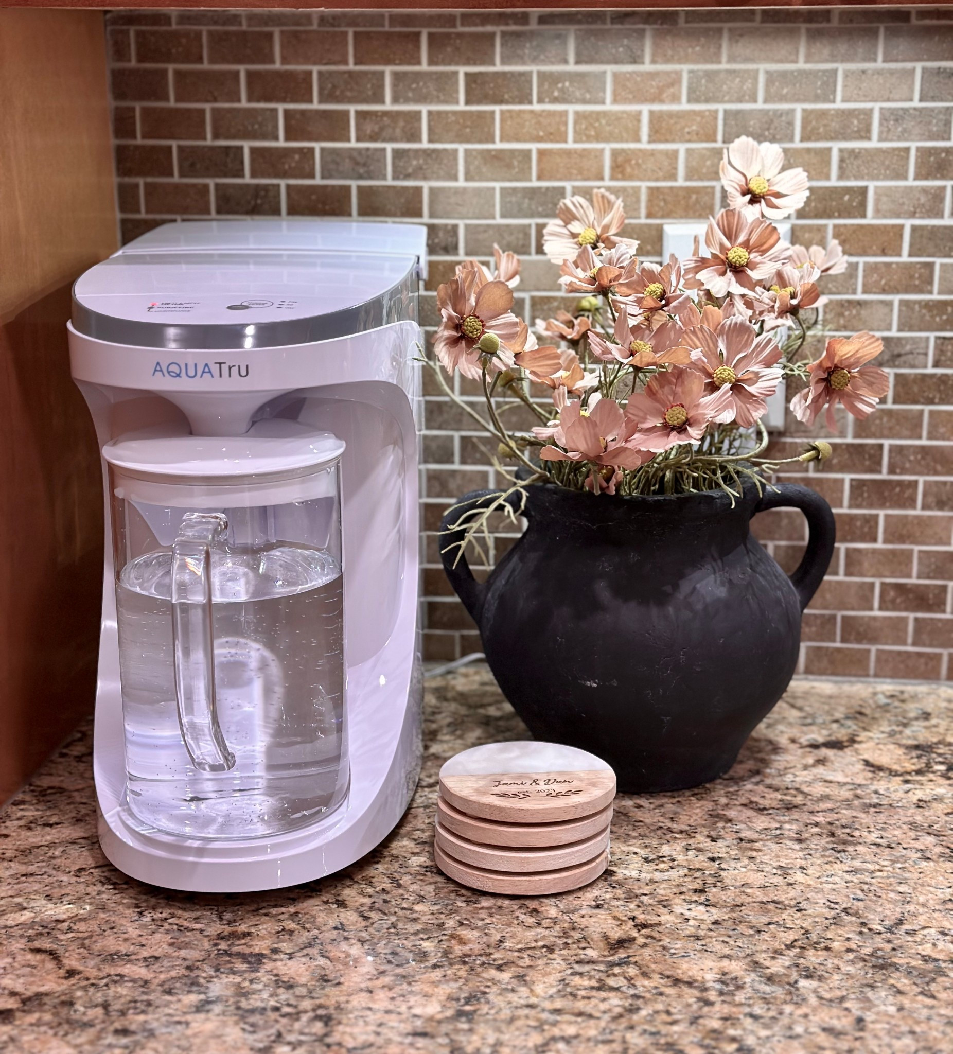 New water filter system styling on kitchen counter 

Vase: homegoods
Stems: hobby lobby 

#LTKHome
