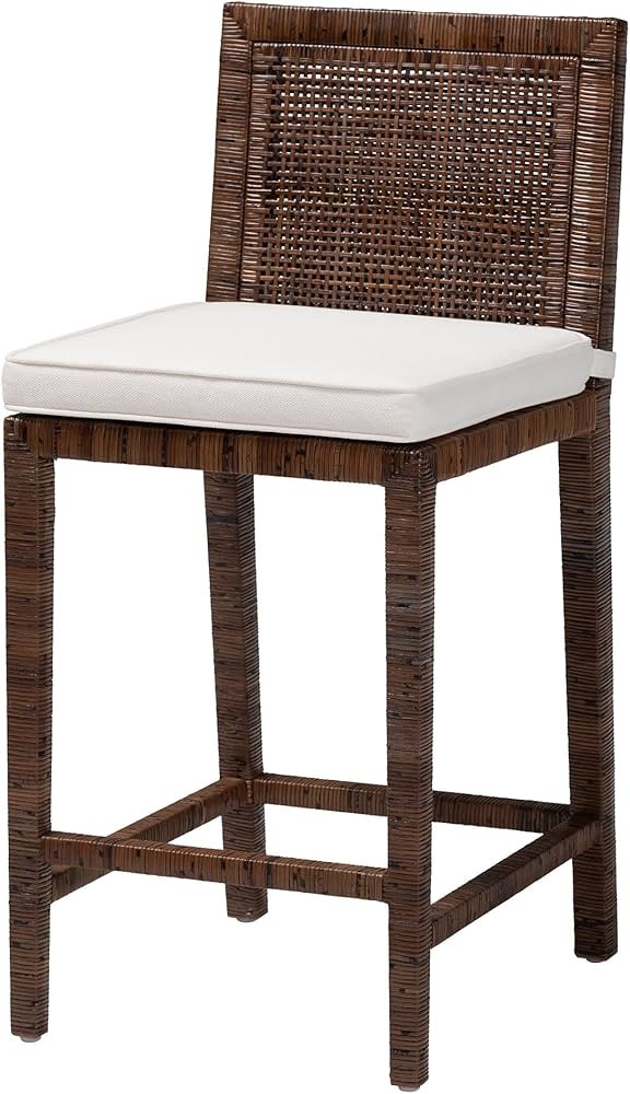 Bali & pari Sofia Rattan Counter Stool with Mahogany Wood Frame - Handwoven Wicker Counter Height... | Amazon (US)
