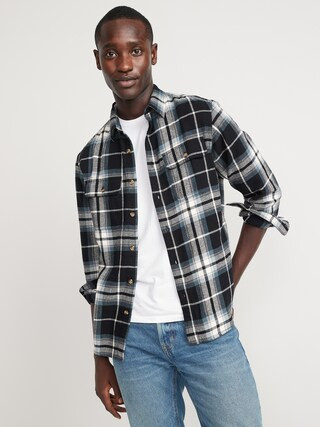 Regular-Fit Plaid Double-Brushed Flannel Shirt for Men | Old Navy (US)