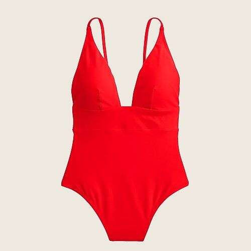 Long-torso deep V-neck french one-piece swimsuit | J.Crew US