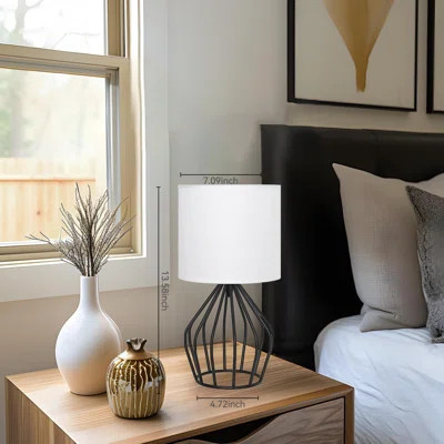 Modern Desk Lamp, Simple Small Bedside Lamp, Linen Lampshade With Hollow Base, Retro Bedside Lamp, Suitable For Bedroom, Living Room, Side Table, Desk | Wayfair North America
