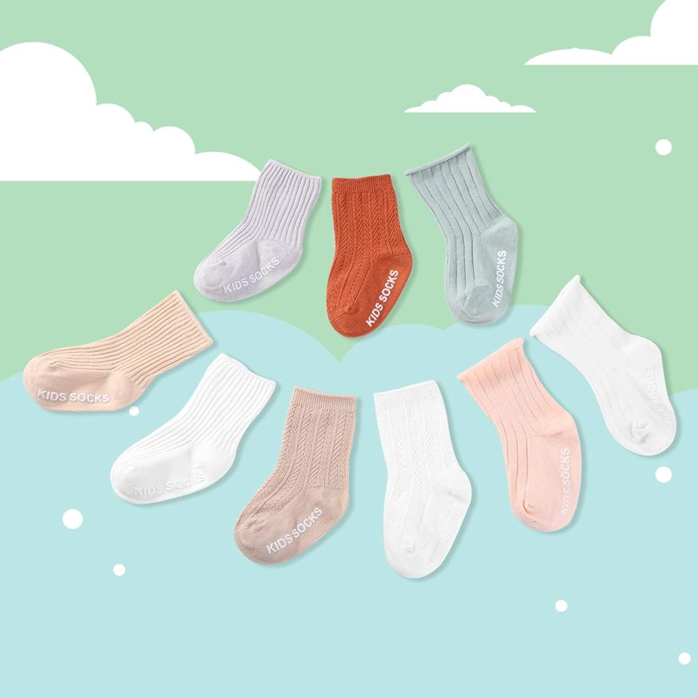 Baby Socks,9 Pairs Non-Slip Cotton Toddler Socks With Grips for Baby Boys Girls soft Socks for Un... | Amazon (US)
