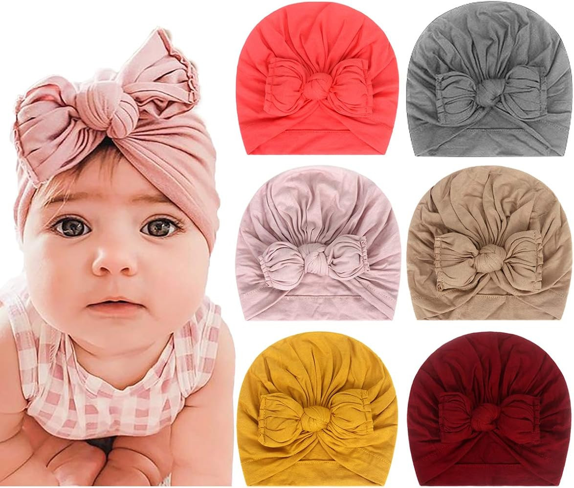 Amazon.com: Newborn Baby Toddler Cotton Hat Baby Girl Knotted Hat Cute Donut Soft Turban Bow Cap ... | Amazon (US)