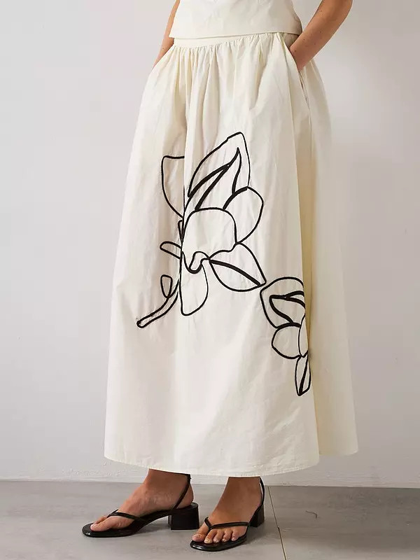 Mango Flower Embroidered Midi Skirt | Very (UK)