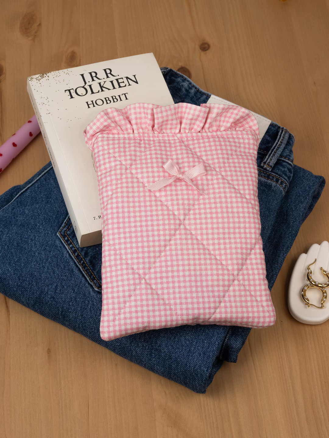 Pink Gingham Kindle Case, Coquette Kindle Case, Quilted Kindle Sleeve, Kindle Cover With Bow, Ruf... | Etsy (US)