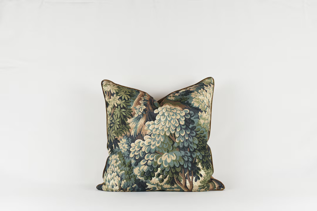 Botanical Tapestry Pillow Cover: Velvet Piping, Forest Print | Etsy (US)