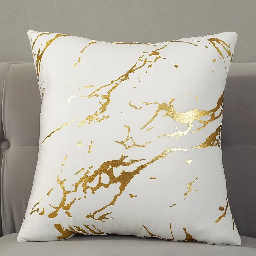 Pack of 2,Velvet Marble Pattern Lines Geometric Bronzing Printed Cozy Soft Throw Pillow Cases Cus... | Amazon (US)