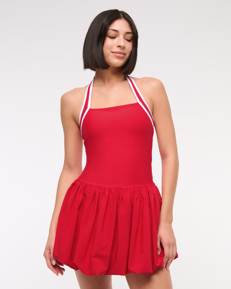 YPB motionTEK Halter Bubble Hem Mini Dress | Abercrombie & Fitch (US)