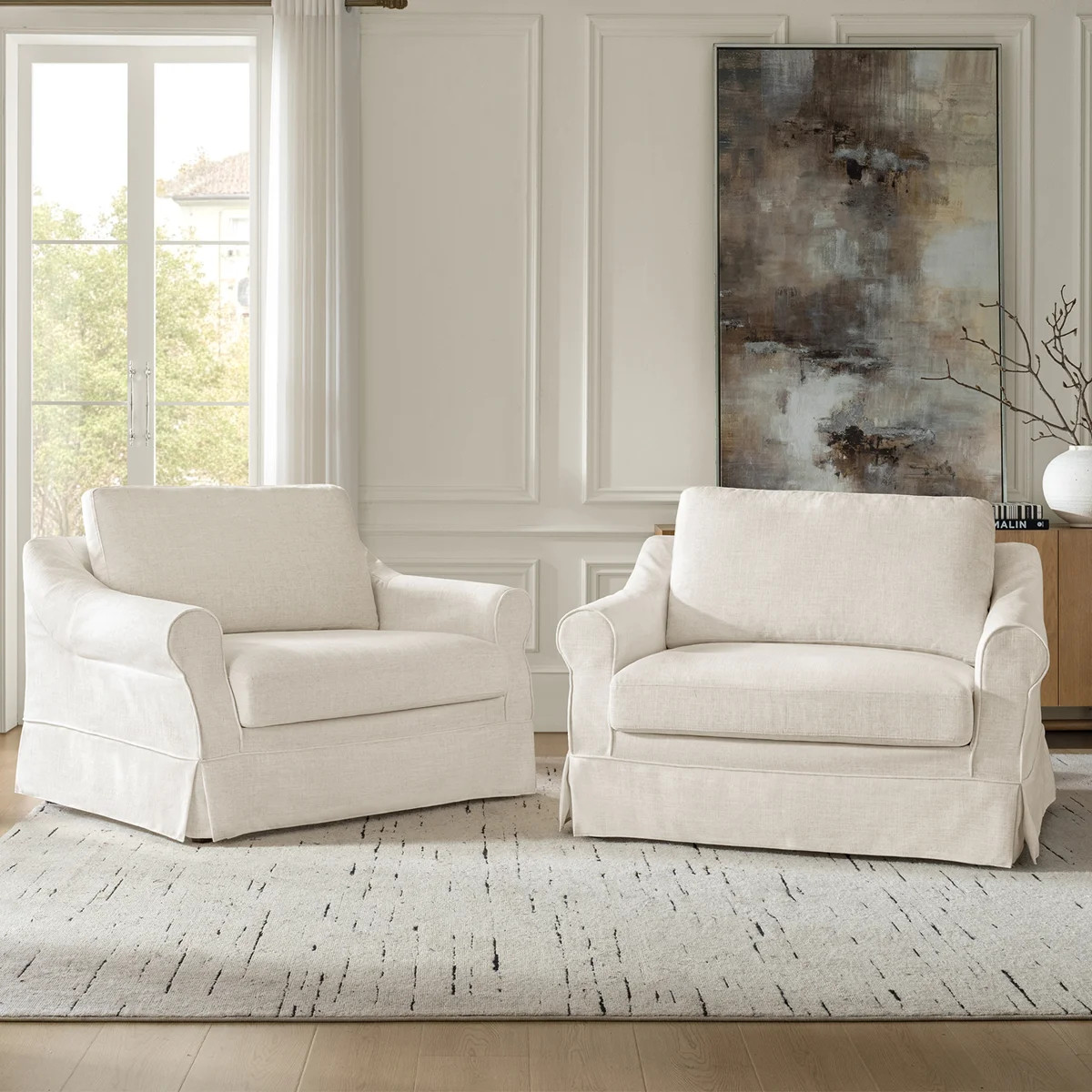 Estevan 50.75"W Farmhouse Slipcovered Oversized Armchair with Feather Blended Cushion (Set of 2) | Wayfair North America