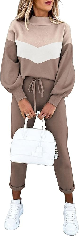 Cutiefox Women's 2 Piece Sweatsuit Outfits Lantern Sleeve Pullover Tops and High Waist Jogger Pan... | Amazon (US)