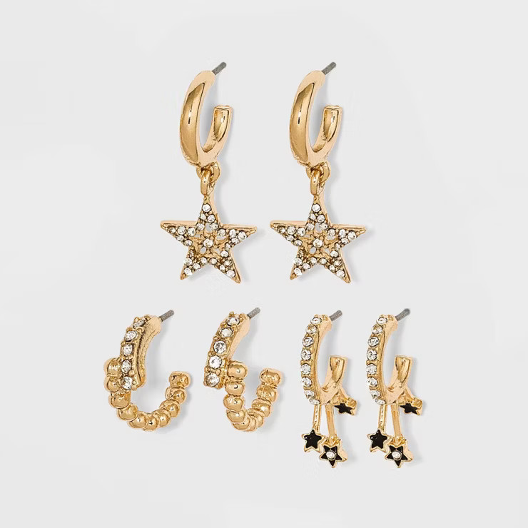 SUGARFIX by BaubleBar Star Charm Huggie Hoop Earring Set 3pc - Gold | Target