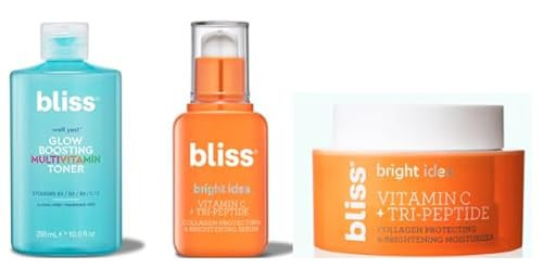 Bliss Complete Radiance Skincare Set - Vitamin C Serum, Hydrating Toner & Brightening Moisturizer - Anti-Aging, Dark Spot Reduction, Skin Brightening & Hydration - Clean, Vegan & Cruelty-Free - 3 Pack | Amazon (US)