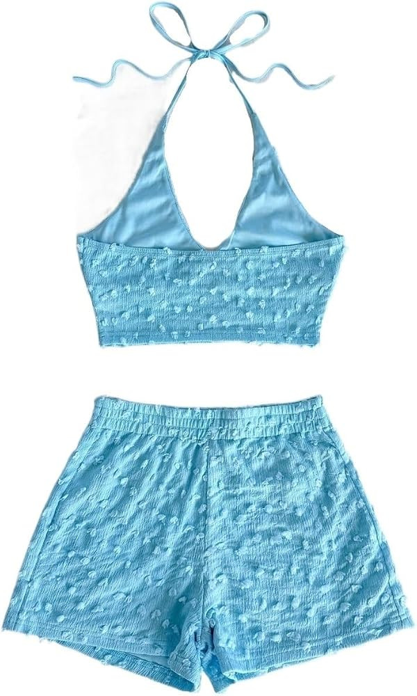 skirt and top set for women 2pcs/Set Beach Dot Knit V-Neck Top With Elastic Waist Shorts | Amazon (US)