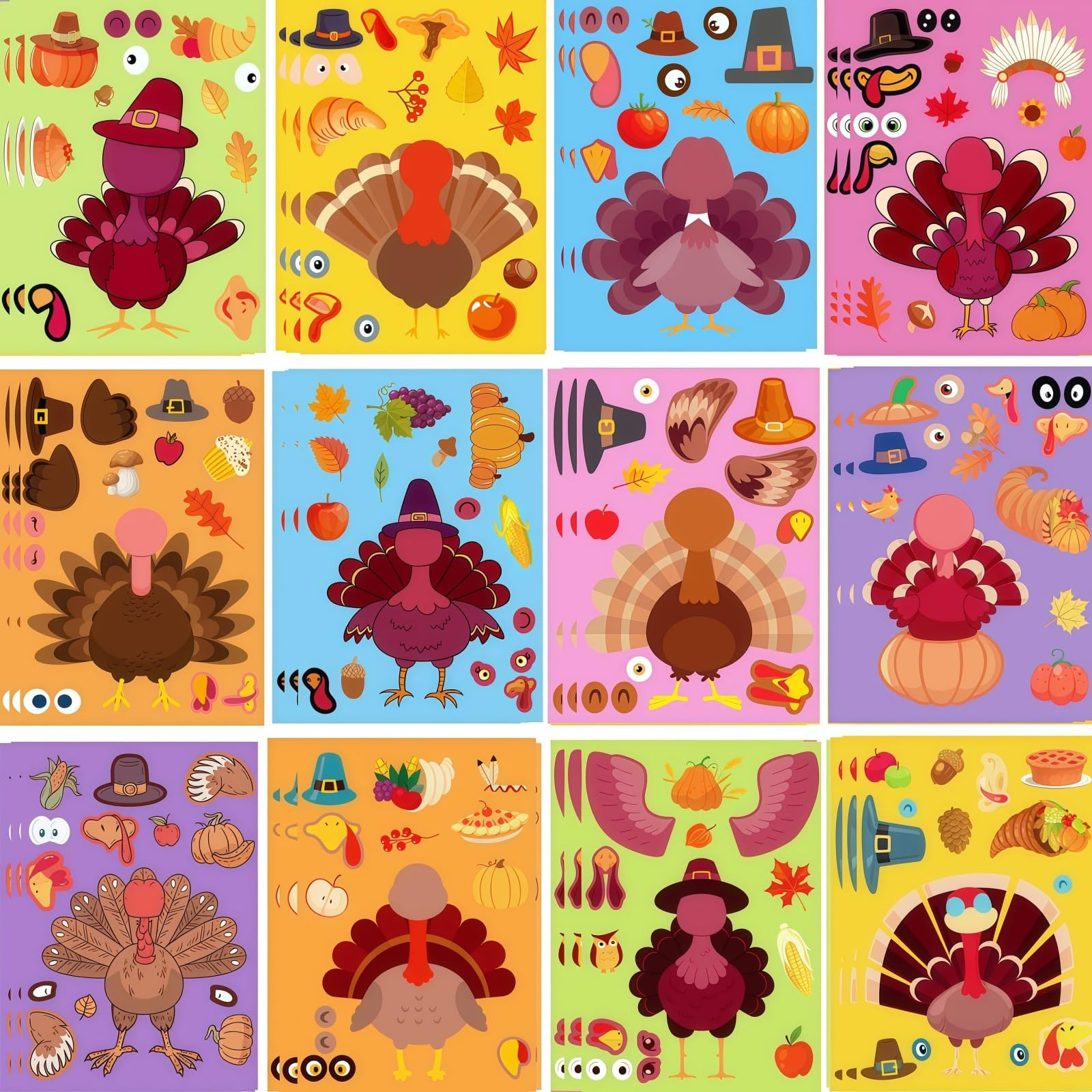 36 Sheets Thanksgiving Stickers(12 Different Designs), Thanksgiving Crafts for Kids Make Your Own... | Amazon (US)