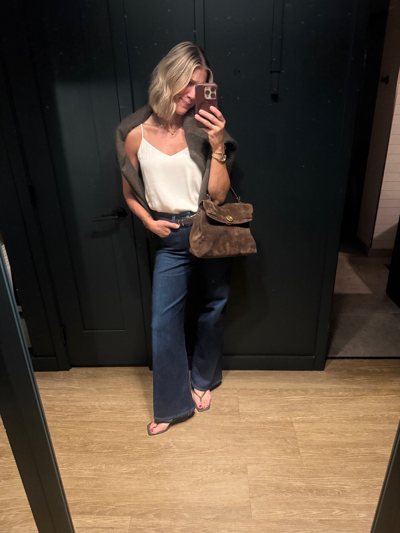 Wearing small silk tank, small cashmere sweater, small belt, heels tts

#LTKootd #LTKgrwm #LTKOver40