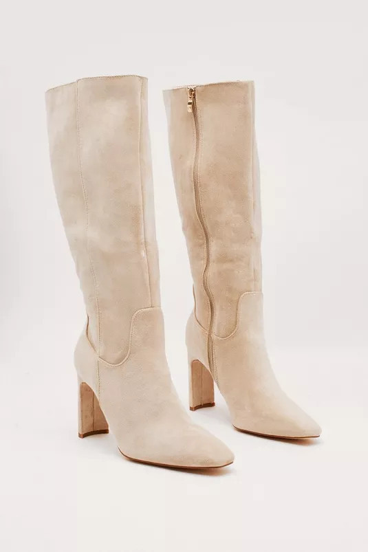Knee High Faux Suede Block Heel Boots | Nasty Gal (US)