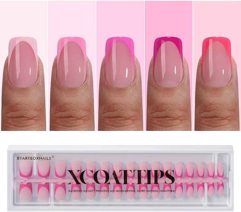 BTArtboxnails XCOATTIPS Short Press On Nails Square - Pink French Tip Press On Nails, Soft Gel Na... | Amazon (US)