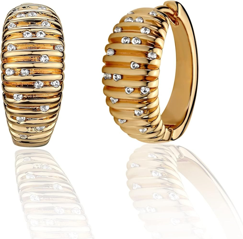 VACRONA Cubic Zirconia Huggie Earrings 14k Gold Plated Tiny Earrings Small Huggie Hoop Earrings S... | Amazon (US)