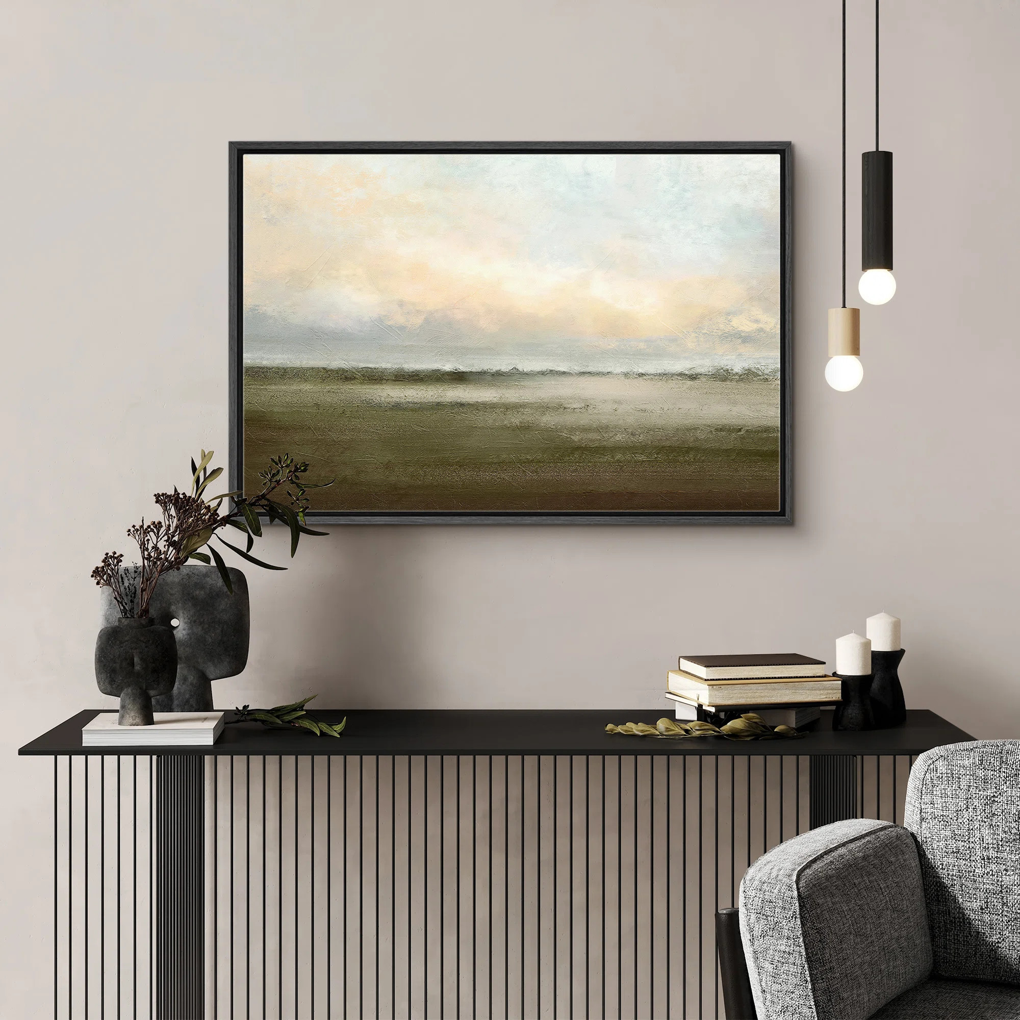 Muted Green Sunrise French Country Landscape Rustic Neutral Large Framed Canvas Print Wall Art Wo... | Wayfair North America