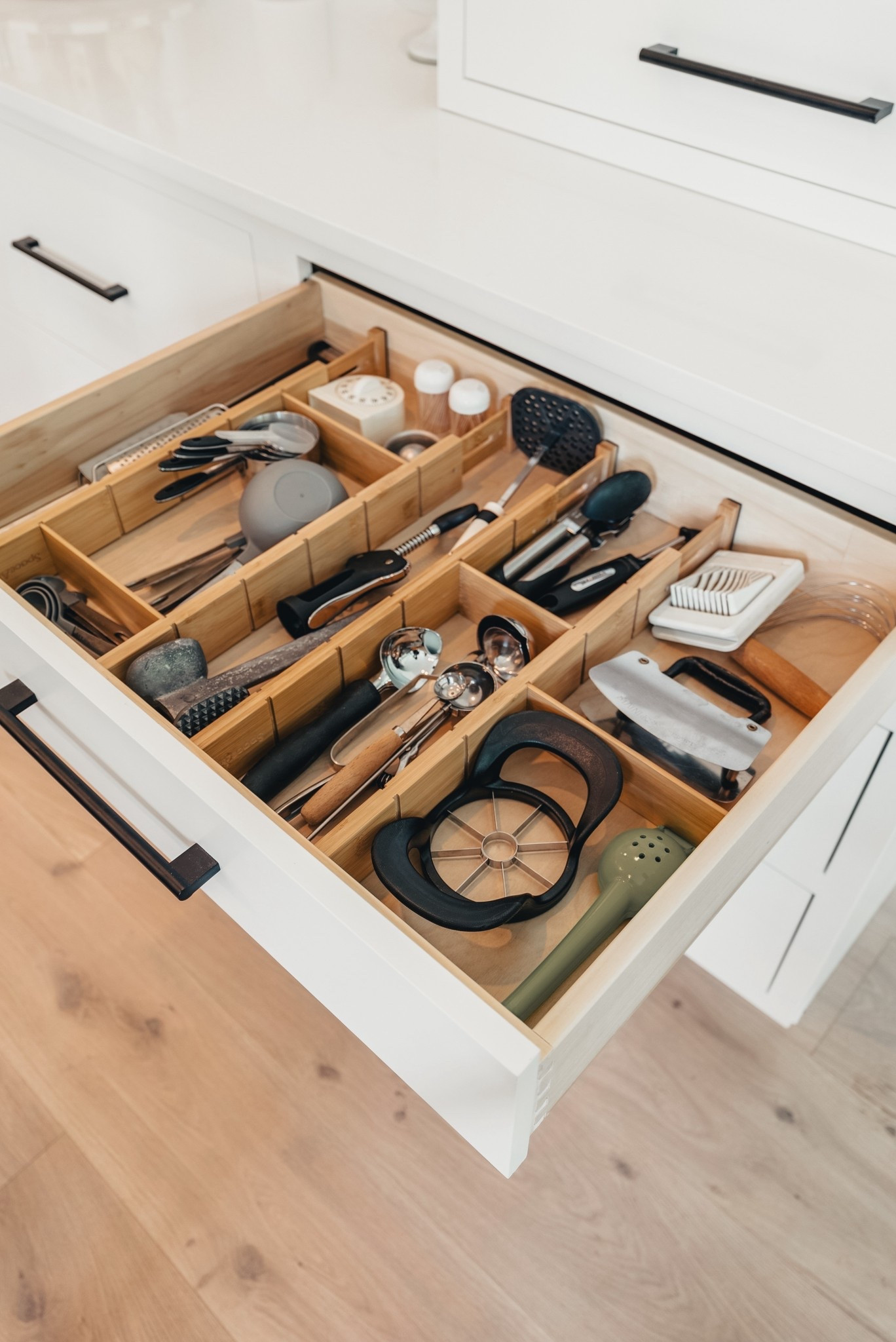 Faux custom drawer dividers? And ones you can actually adjust based on what you own? A WIN! ✨ #kitchenorganization #homeorganization #homeorganizer 

#LTKHome #LTKFamily #LTKStyleTip