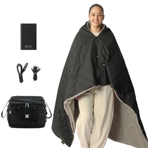 ZonLi Z-Walk Battery Operated Heated Blanket,Rechargeable 12v Portable Heated Blanket with 3 Heating Levels,Includes 20000mAh Power Bank,for Camping,Car,Stadium,Outdoors(Black) | Amazon (US)