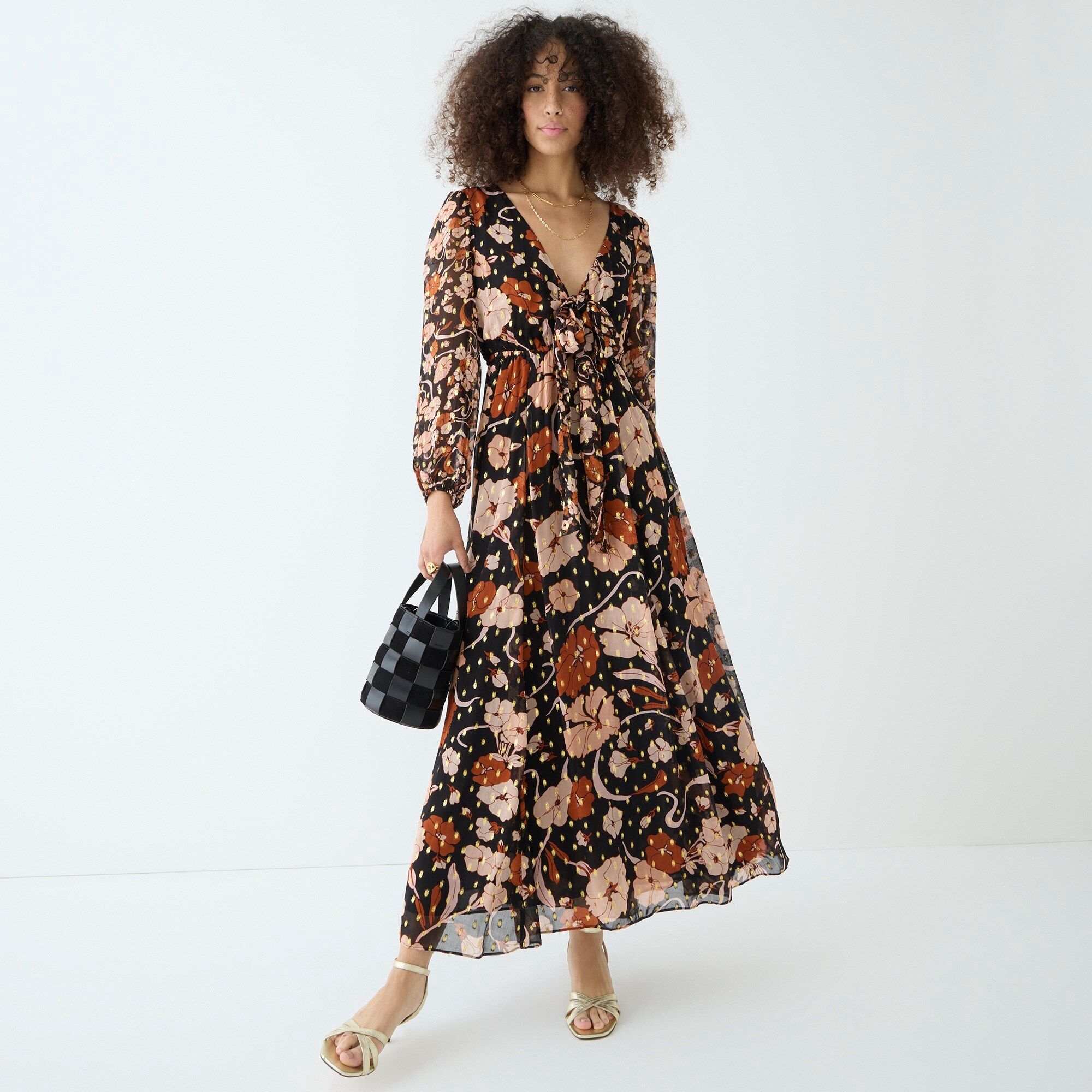 Tie-front Lurex® dress in mixed print | J.Crew US