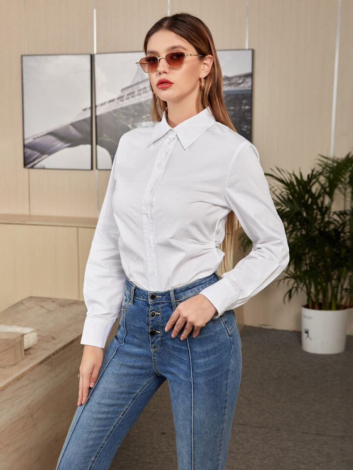 SHEIN Mulvari Button Up Solid Shirt | SHEIN