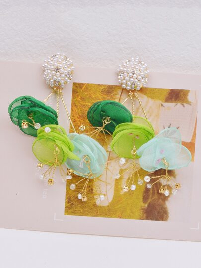 Faux Pearl & Rhinestone Decor Flower Drop Earrings | SHEIN