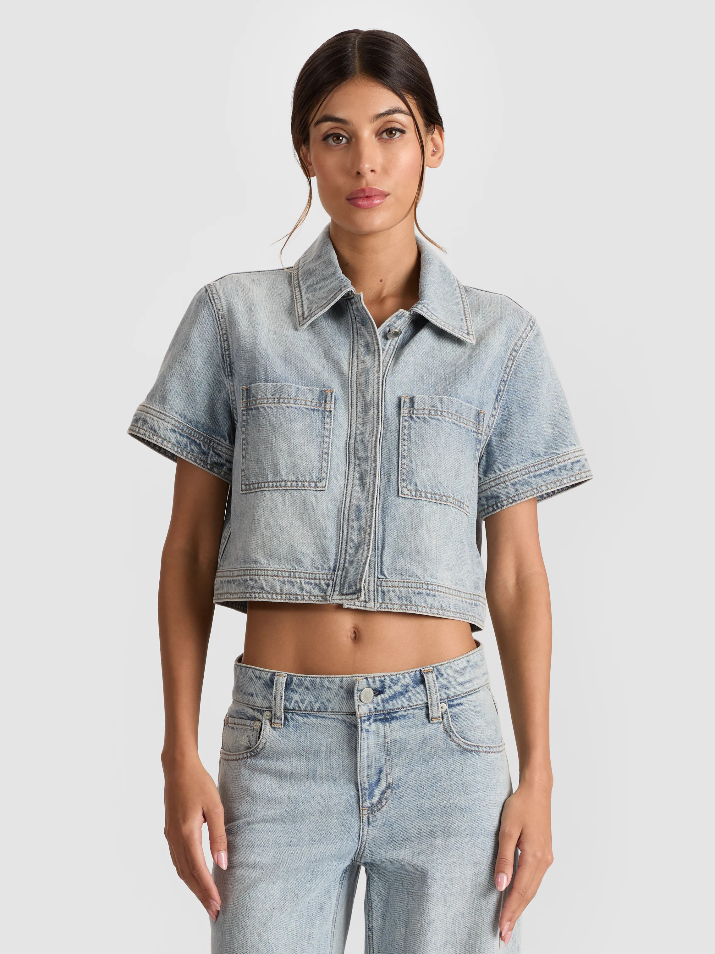 alice + olivia TESHA DENIM TOP | Alice + Olivia