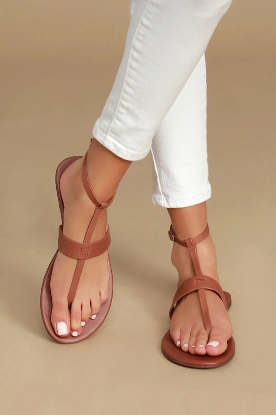 Colleen Cognac Vachetta Leather Flat Sandals | Lulus (US)