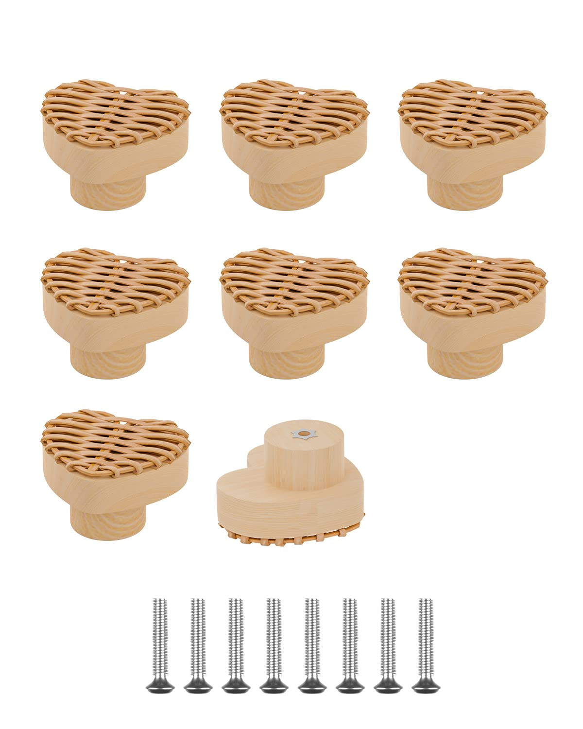 8Pcs Boho Heart Shape Rattan Dresser Knobs Pulls Handles 1.65" Diameter, Natural Wood Handmade Wi... | Amazon (US)