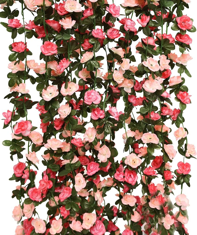 PARTY JOY 5pcs 41Ft Flower Garland Fake Rose Vine Artificial Flowers Hanging Rose Ivy Hanging Bas... | Amazon (US)