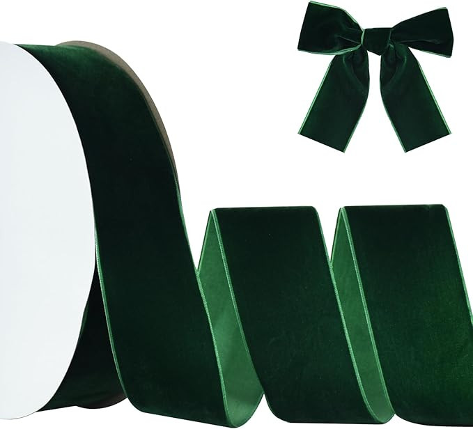 TONIFUL Christmas Green Velvet Ribbon 2 Inch x 25yds, Vintage Velvet Wide Ribbons, for Christmas ... | Amazon (US)