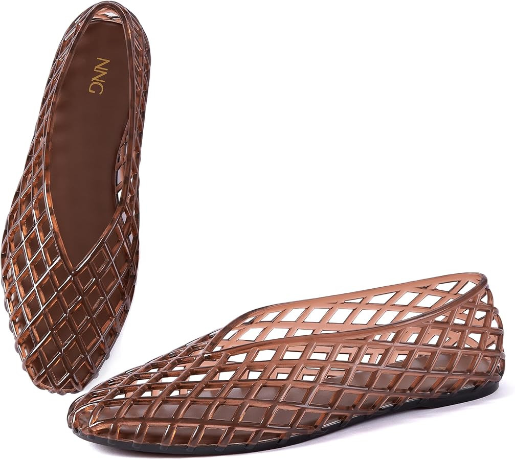 Women Jelly Shoes Clear Mesh Flat Sandal V-Shaped Breathable Comfort Slip On Waterproof Transpare... | Amazon (US)