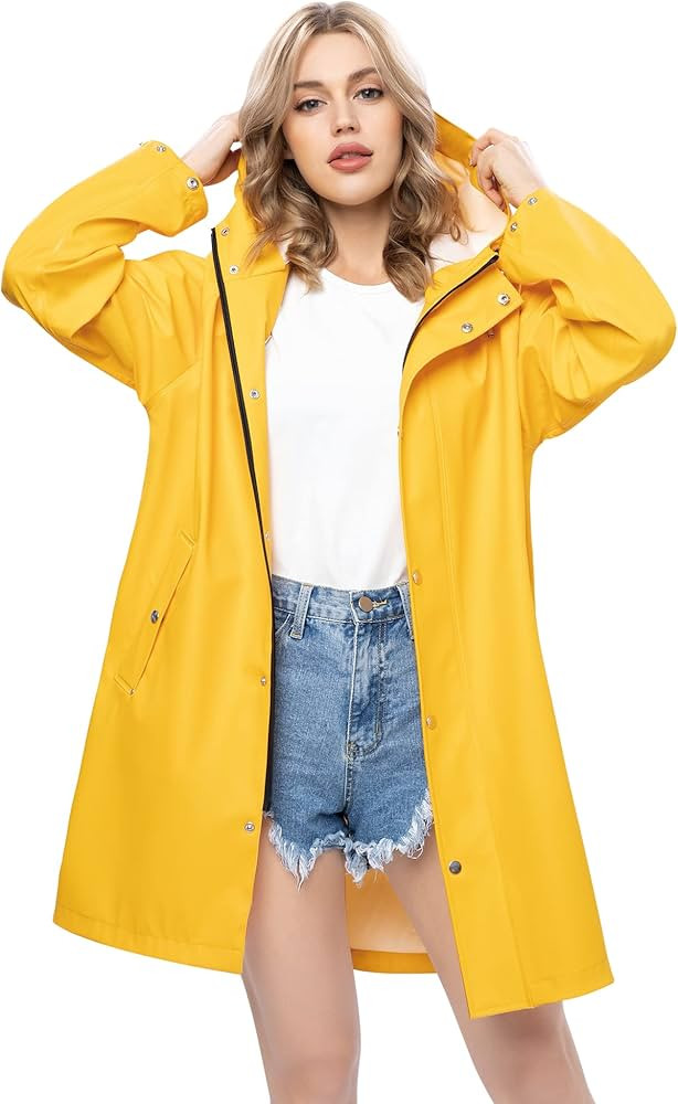 UNIQUEBELLA Raincoat for Women Waterproof Rain Jacket Hooded Outdoor Windbreaker Lightweight Tren... | Amazon (US)