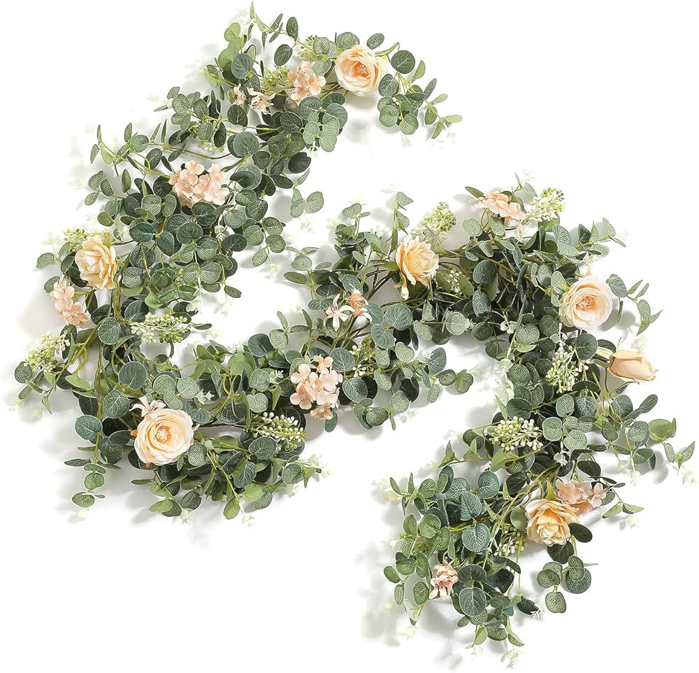 Serra Flora 6FT Artificial Flowers Eucalyptus Garland with Roses Flower Vine Greenery Garland Han... | Amazon (US)