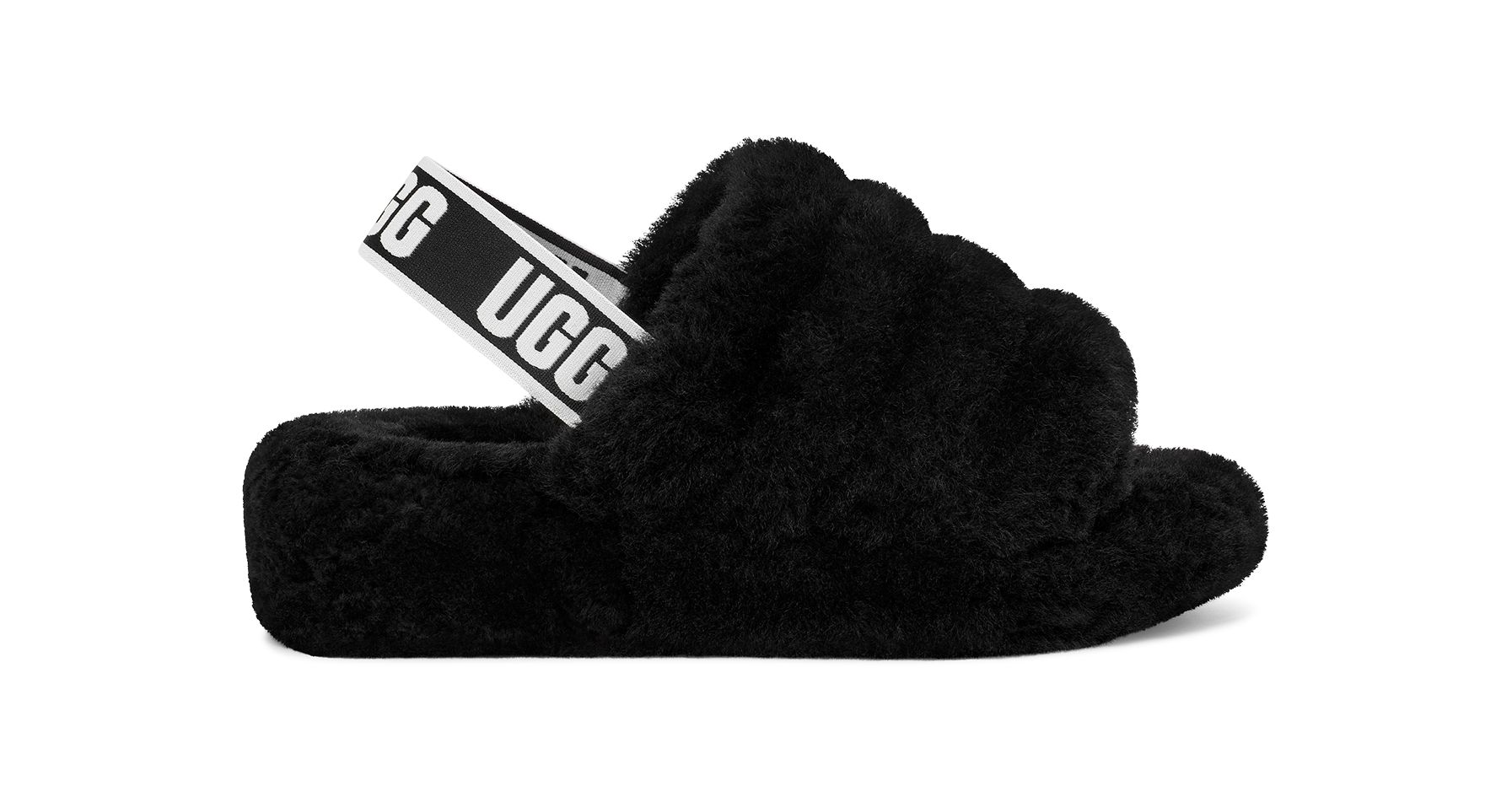 UGG Women's Fluff Yeah Slide Sheepskin Slippers in Black, Size 6 | UGG (US)