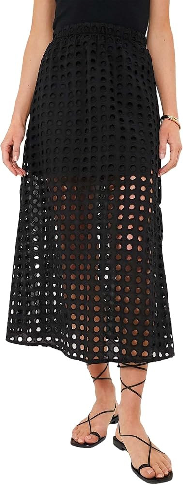 Women Summer Eyelet Maxi Skirt Cotton Holow Out High Elastic Waist Beach Skirt Flowy Long Skirts ... | Amazon (US)