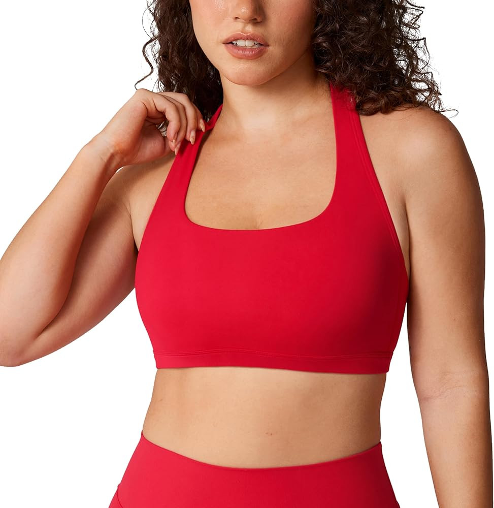 Hugcurve Detachable Halter Sports Bra Racerback for Women Padded Square Neck Open Back Yoga Worko... | Amazon (US)