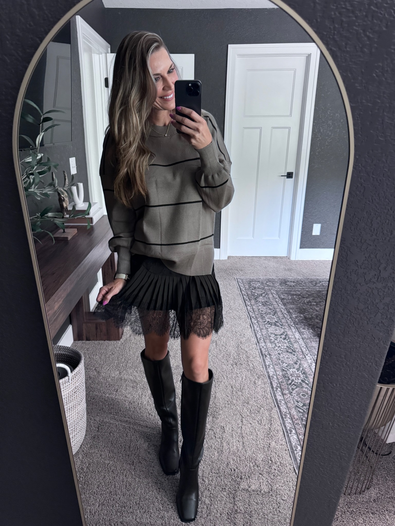 Cozy meets edgy 🤎 A striped sweater layered with a pleated lace skirt and tall boots makes the perfect fall outfit combo. 🍂✨ #FallStyle #OOTD #FallOutfitInspo #StyleDiaries

#LTKStyleTip #LTKSeasonal #LTKFindsUnder100