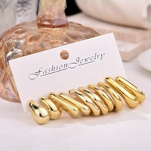 10 Pairs Hypoallergenic Chunky Gold Dangle Earrings for Women Trendy Thick Gold Plated Hoop Earri... | Amazon (US)