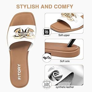 FITORY Women's Flat Sandals Fashion Slides With Soft Leather Slippers for Summer Size 6-11 | Amazon (US)